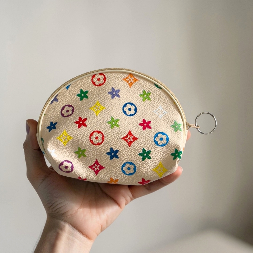 LColorful Patterned Zippered Pouch - Cream